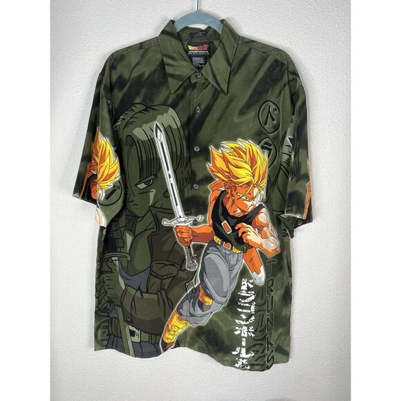 DRAGON BALL Z TRUNKS BUTTON UP SHIRT VINTAGE Y2K 2001 M Medium, EXTREMELY RARE - Picture 1 of 5